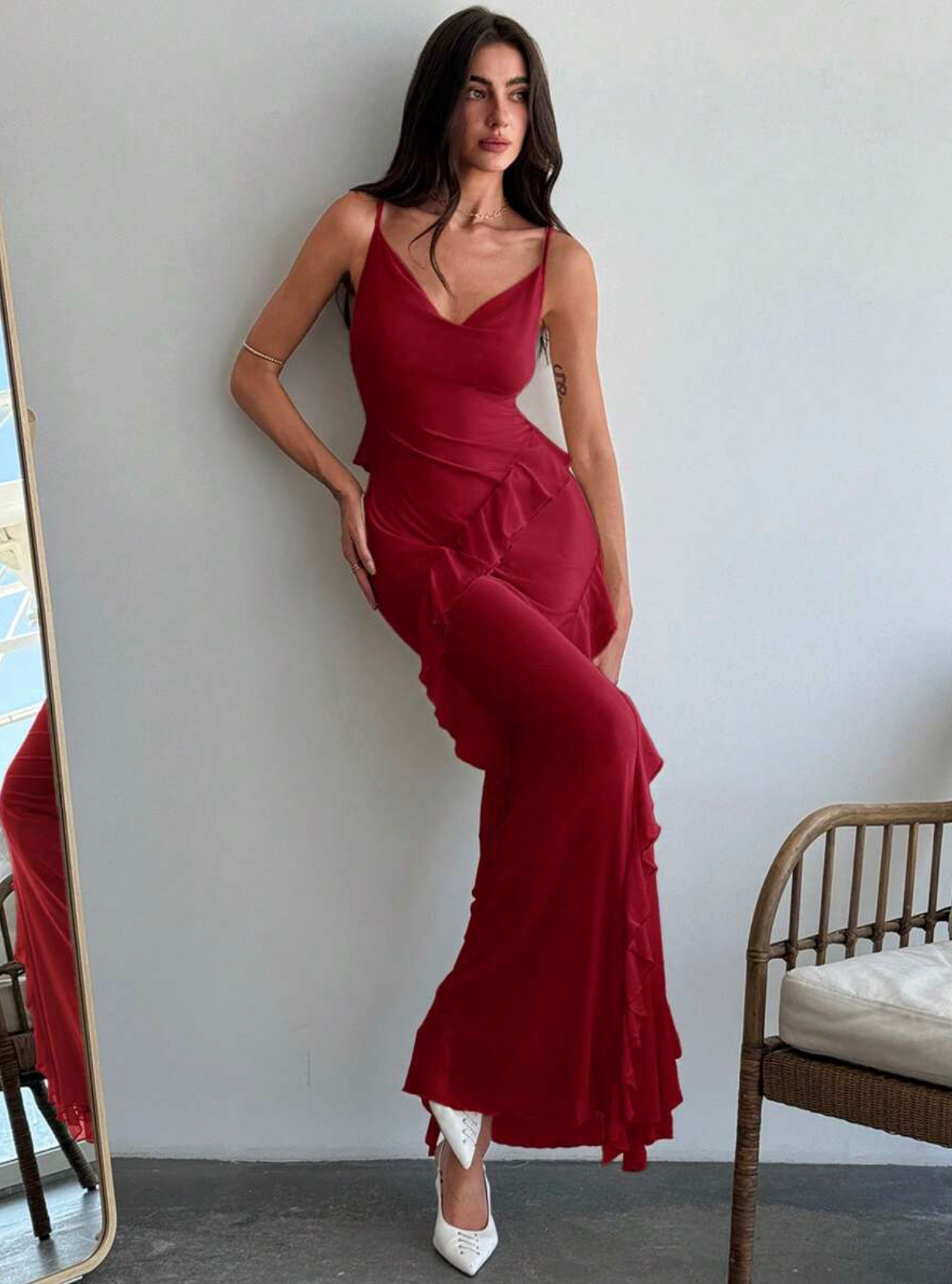 Vestido Romance Volantes Pastel
