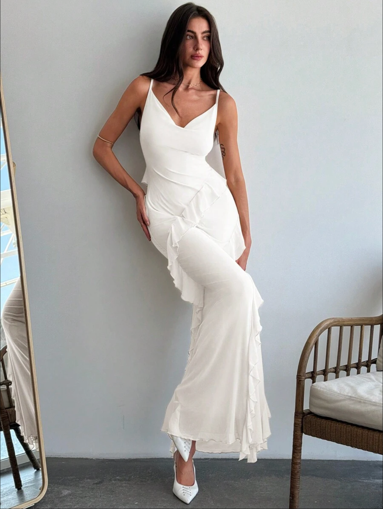 Vestido Romance Volantes Pastel