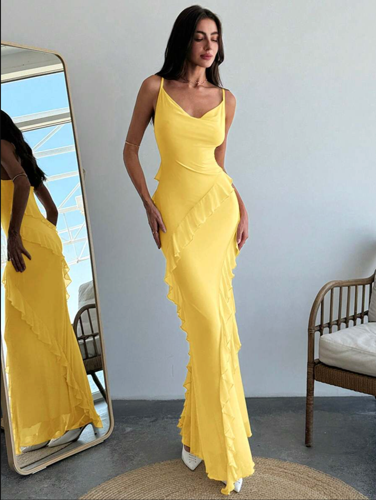 Vestido Romance Volantes Pastel