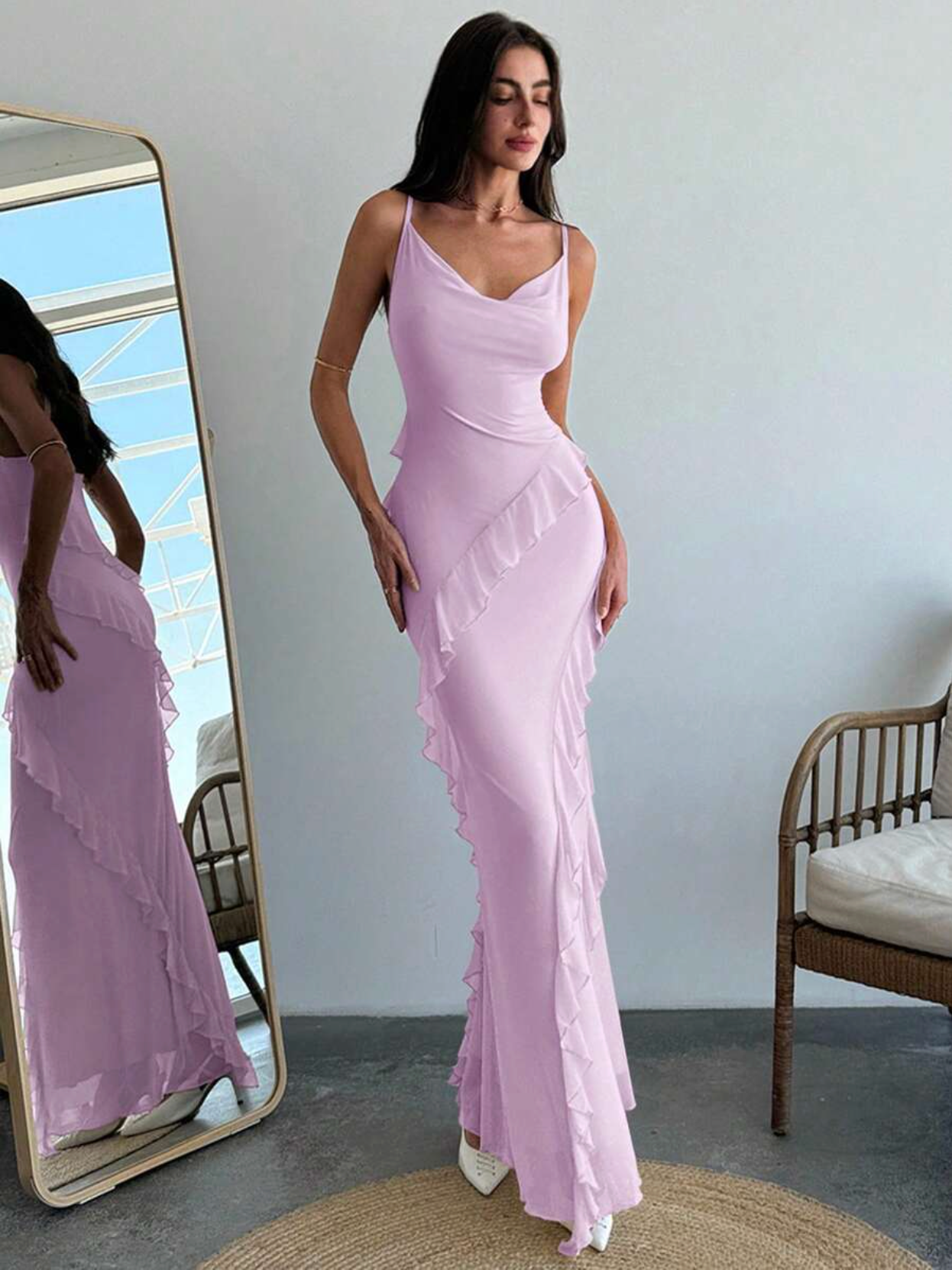 Vestido Romance Volantes Pastel